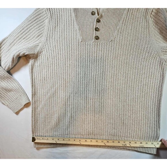 Vintage Eddie Bauer Mens XL Chunky Ribbed Knit Henley Sweater Oatmeal Brown - Picture 8 of 11